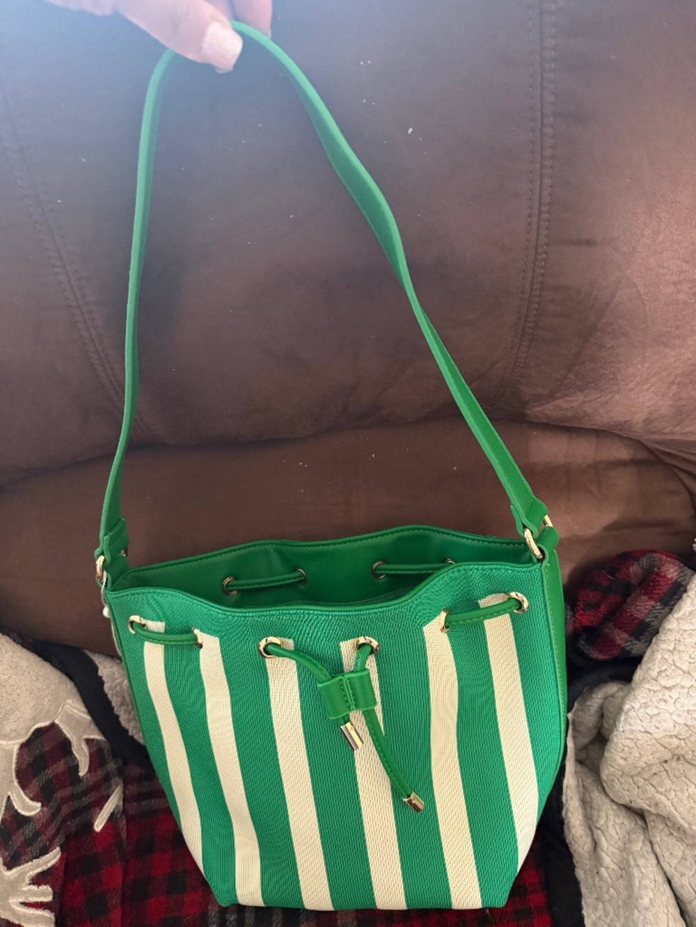 Green and White shoulder bag